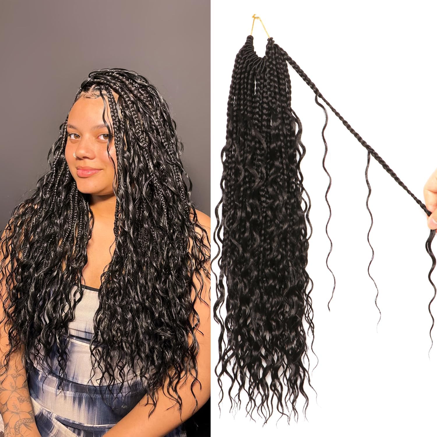 Goddess Box Braids Crochet Hair - 18 Inch Water Wave Style