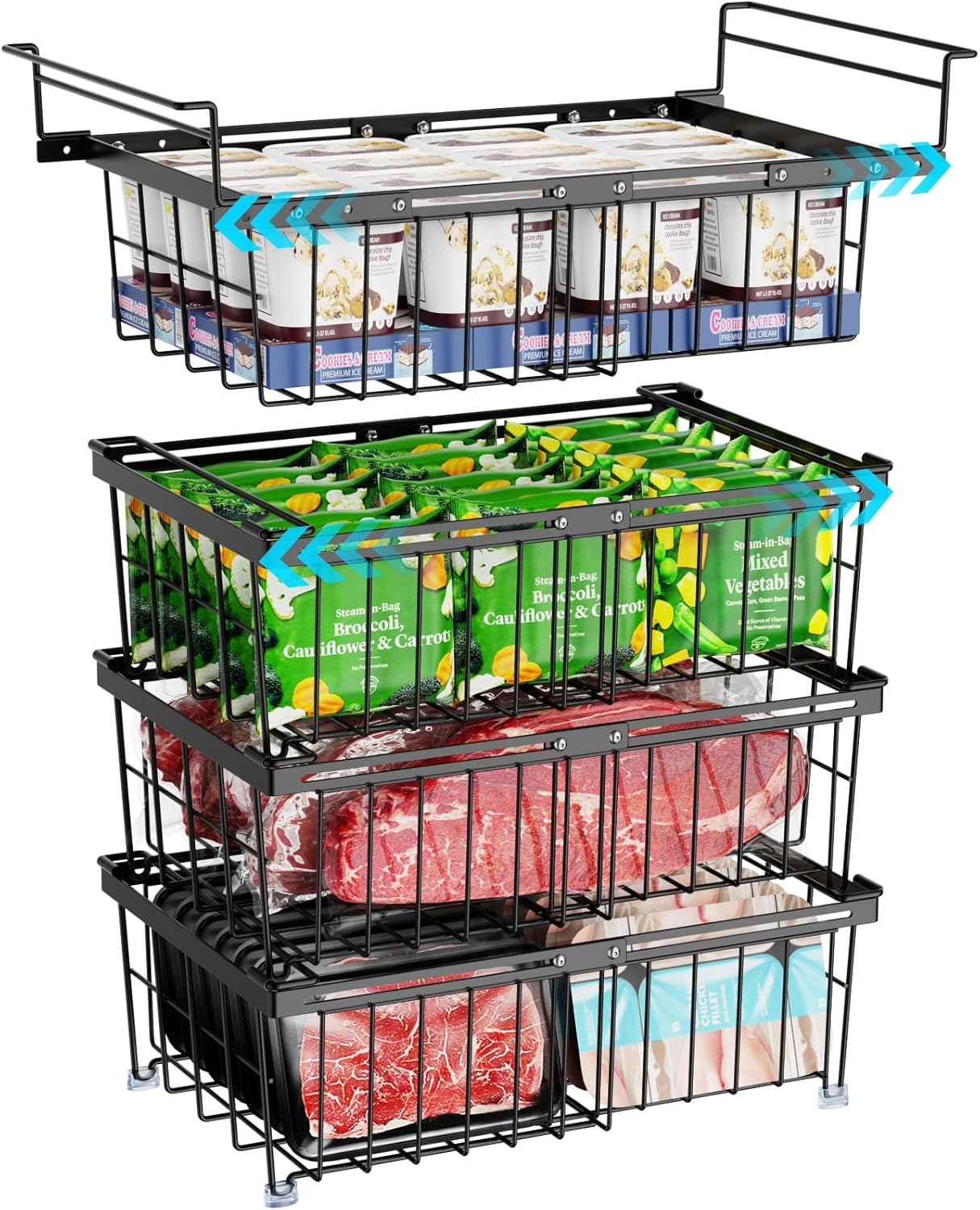 iSPECLE Large Expandable Freezer Organizer Bins for Deep Freezers