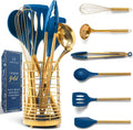 Gold and Navy Blue Kitchen Utensils Set - Stylish 7-Piece Starter Set
