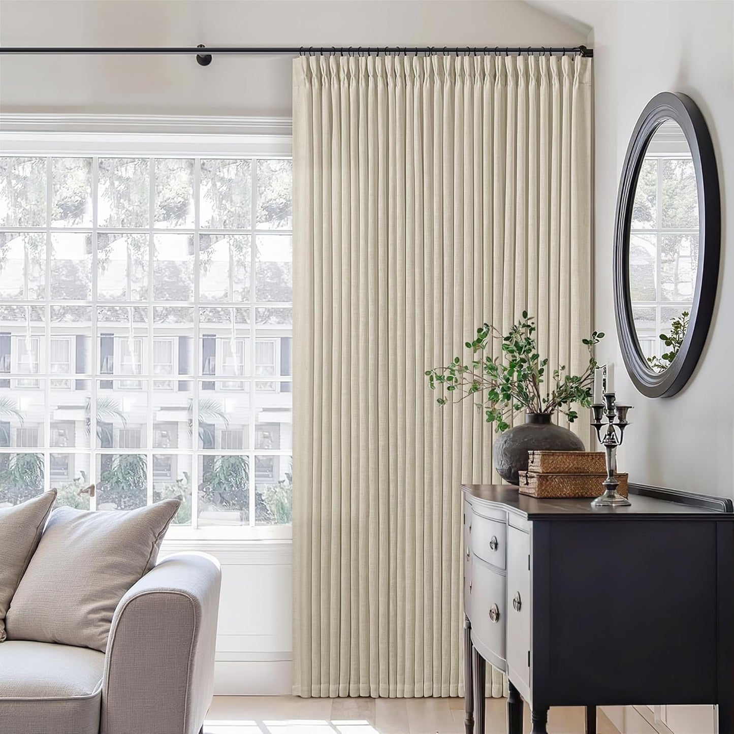 Neutral Linen Pinch Pleated Curtains for Living Room 84 in