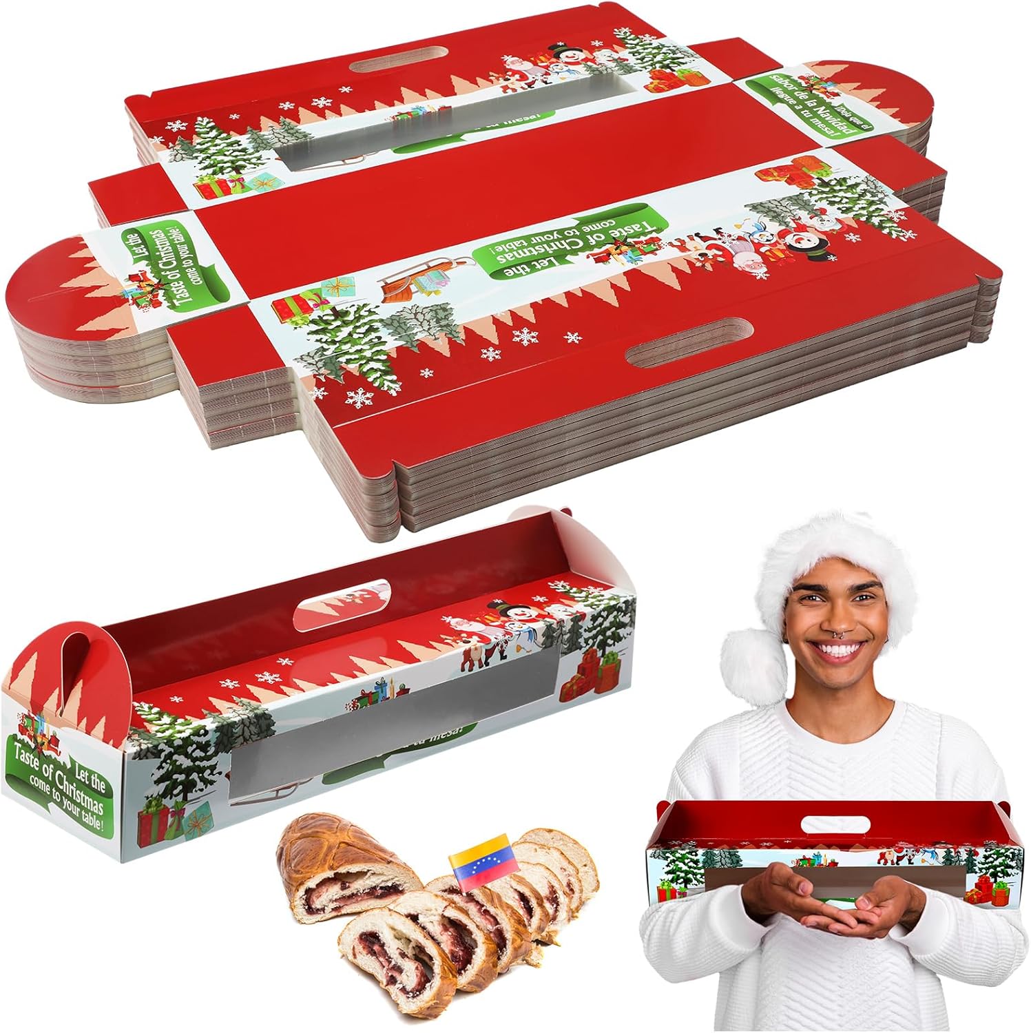 Cholemy 100 Pcs Christmas Ham Bread Boxes for Holiday Gifts