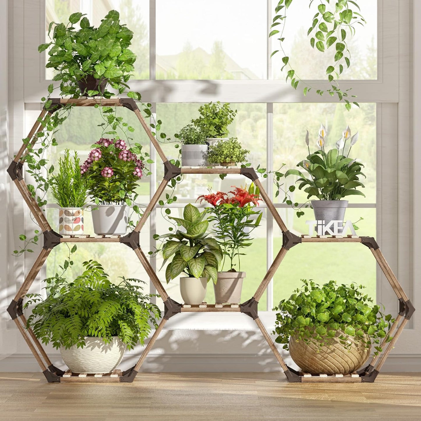 Tikea Hexagonal Plant Stand for Indoor Outdoor Use - 7 Tiers