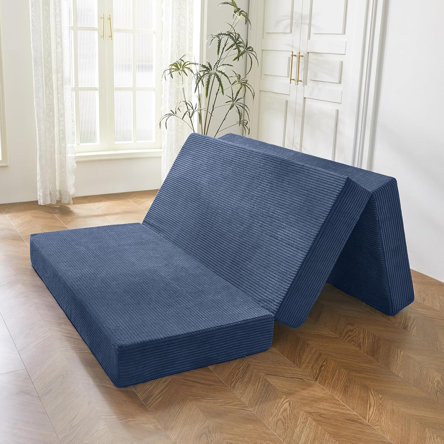 BYBYME Tri-Folding Corduroy Mattress for Comfortable Sleep