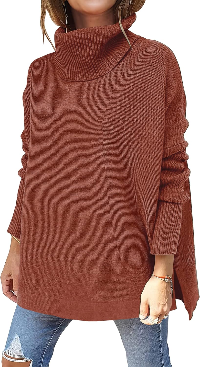 Oversized Turtleneck Batwing Sleeve Sweater for Women