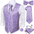 Mens Suit Vest Tie Bowtie Set 7PCS - Formal Paisley Waistcoat
