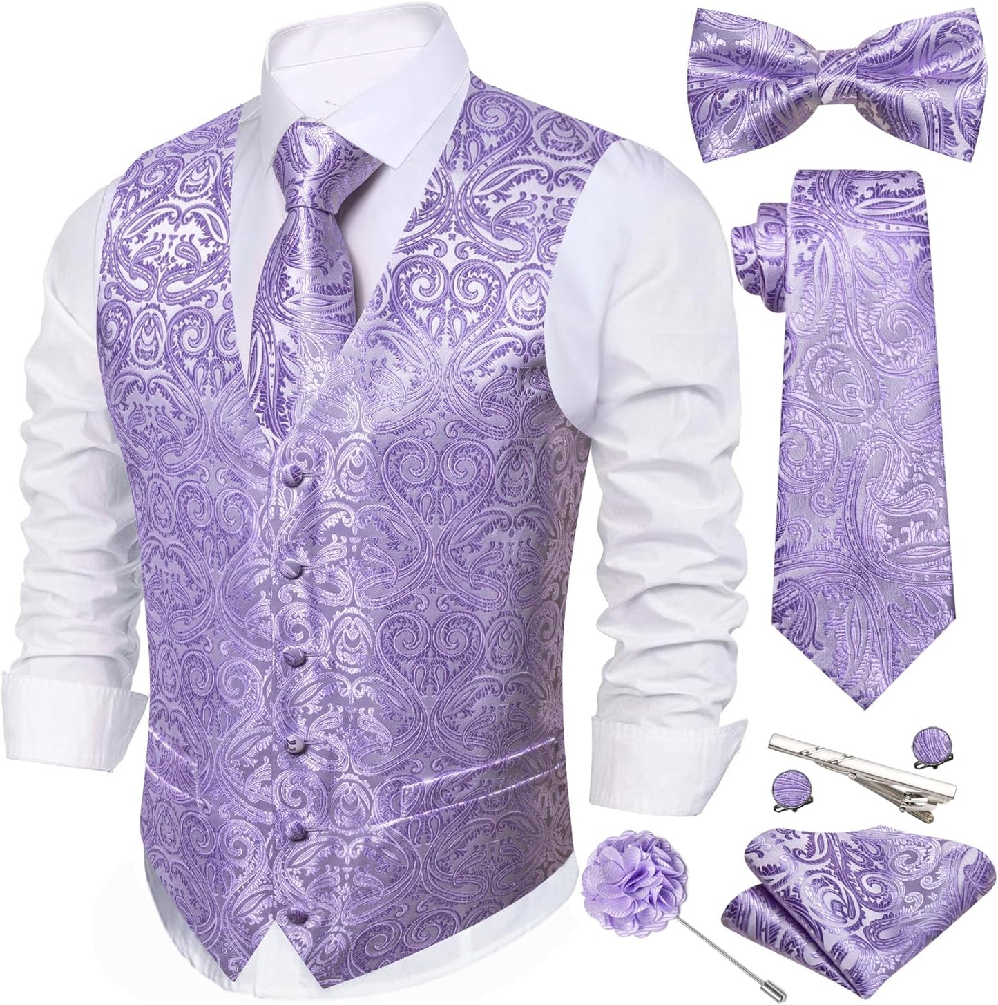 Barry.Wang Men's Suit Vest Tie Bowtie Set for Formal Events