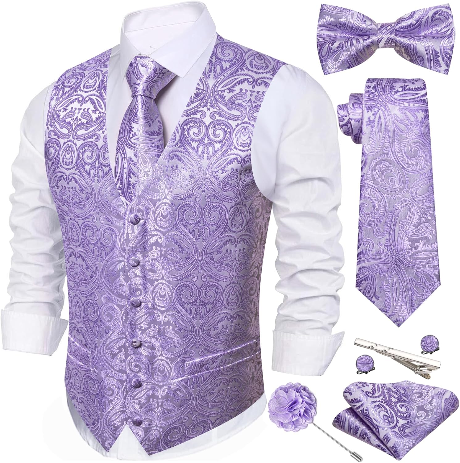 Barry.Wang Men's Suit Vest Tie Bowtie Set for Formal Events
