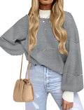 Turtleneck Striped Ribbed Knit Sweater for Women - Loose Fit Fall Top