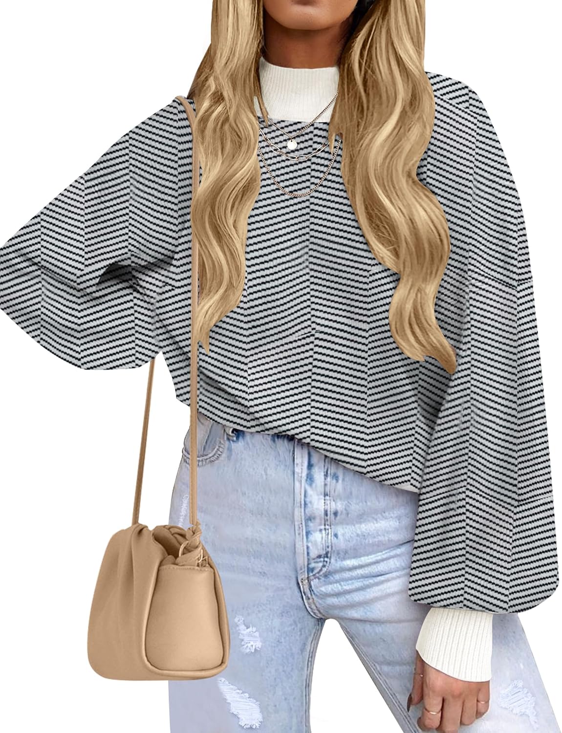 Stylish Turtleneck Long Sleeve Striped Sweater for Women
