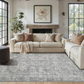 4x6 Area Rug Grey Vintage Abstract Boho Rug - Washable, Low Pile