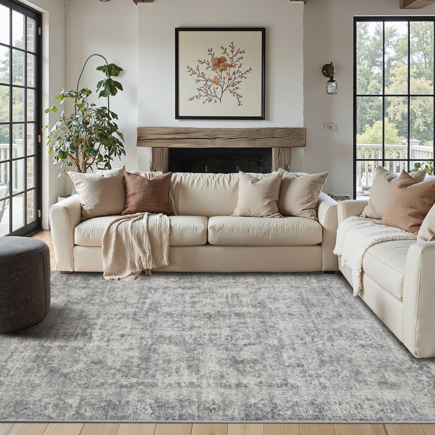 4x6 Area Rugs for Living Room Bedroom, Vintage Abstract Grey Rug