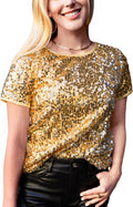 Sparkly Sequin Top Short Sleeve Glitter Party Blouse - Stand Out Tops
