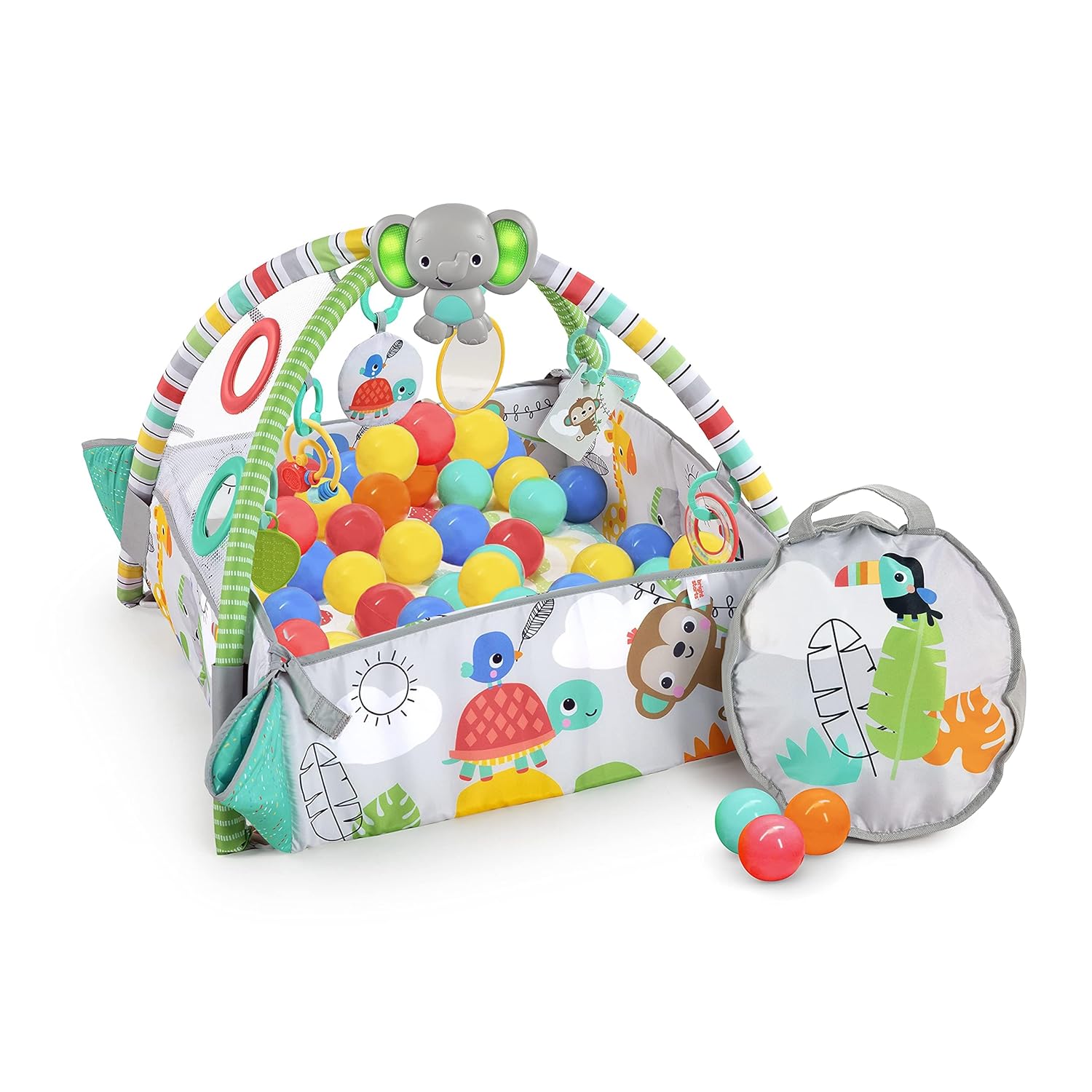 Bright Starts 5-in-1 Ball Play Mat - Baby Gym & Ball Pit - Totally Tropical Green