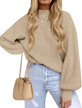 ZESICA Women's Casual Turtleneck Lantern Sleeve Ribbed Pullover - Cozy