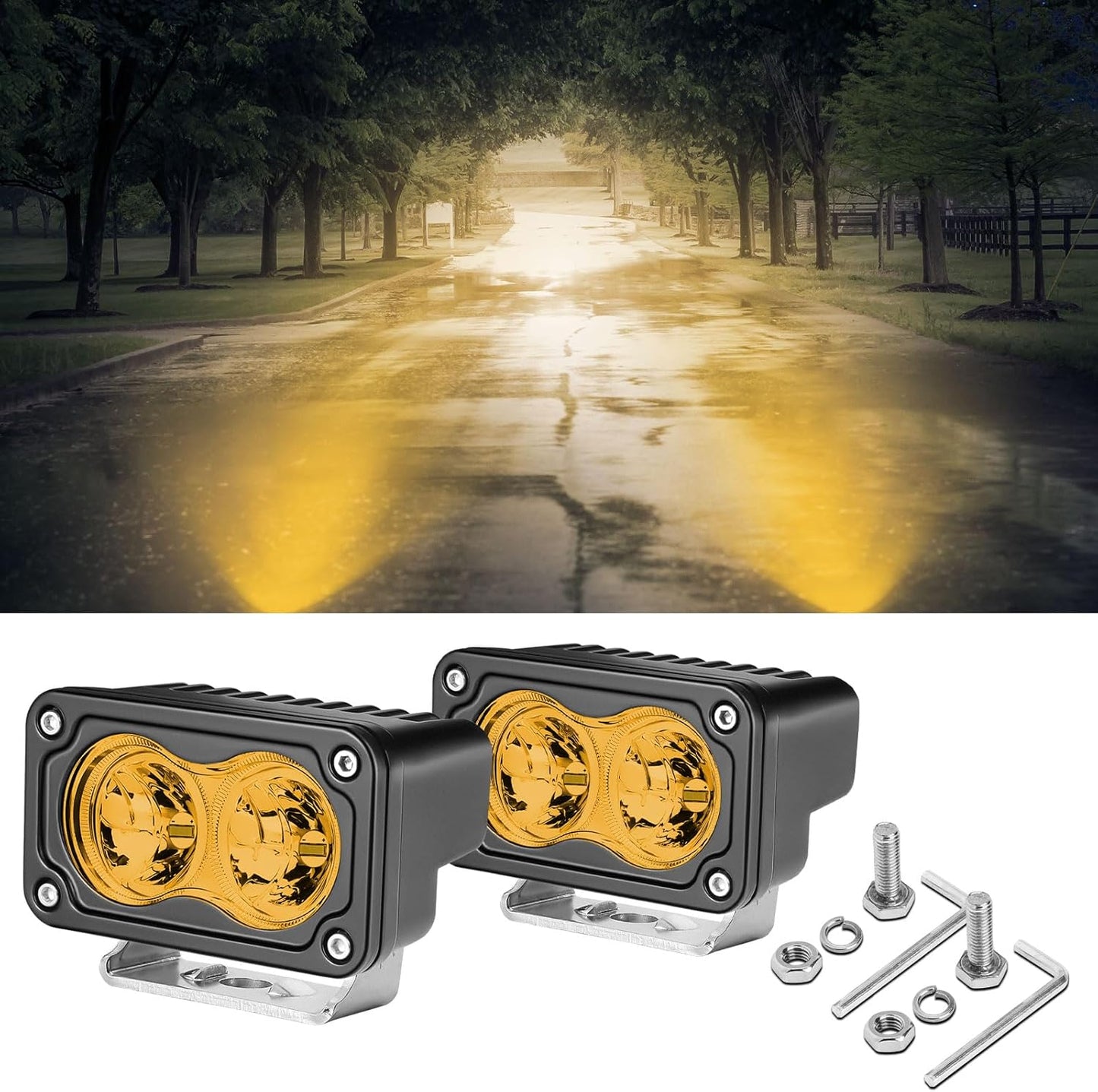 Yellow LED Pods for Off Road Use - 40W 3 Inch Driving Lights