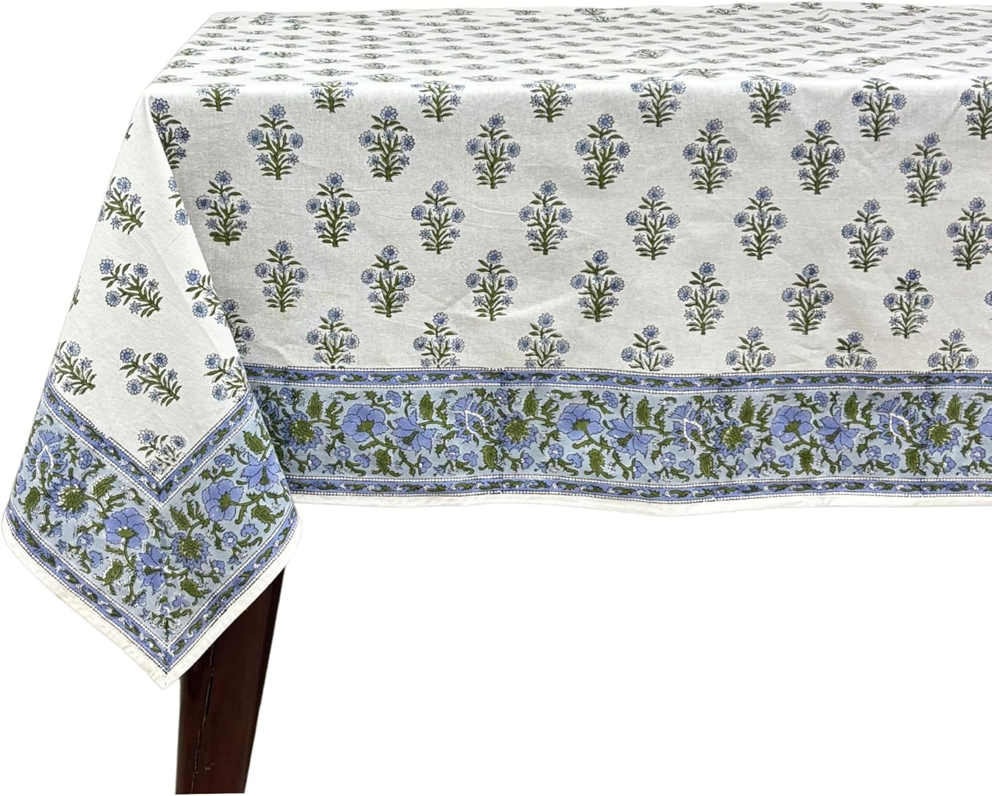 Ridhi Blue Lattice Bloom Tablecloth - 100% Cotton Dining Decor