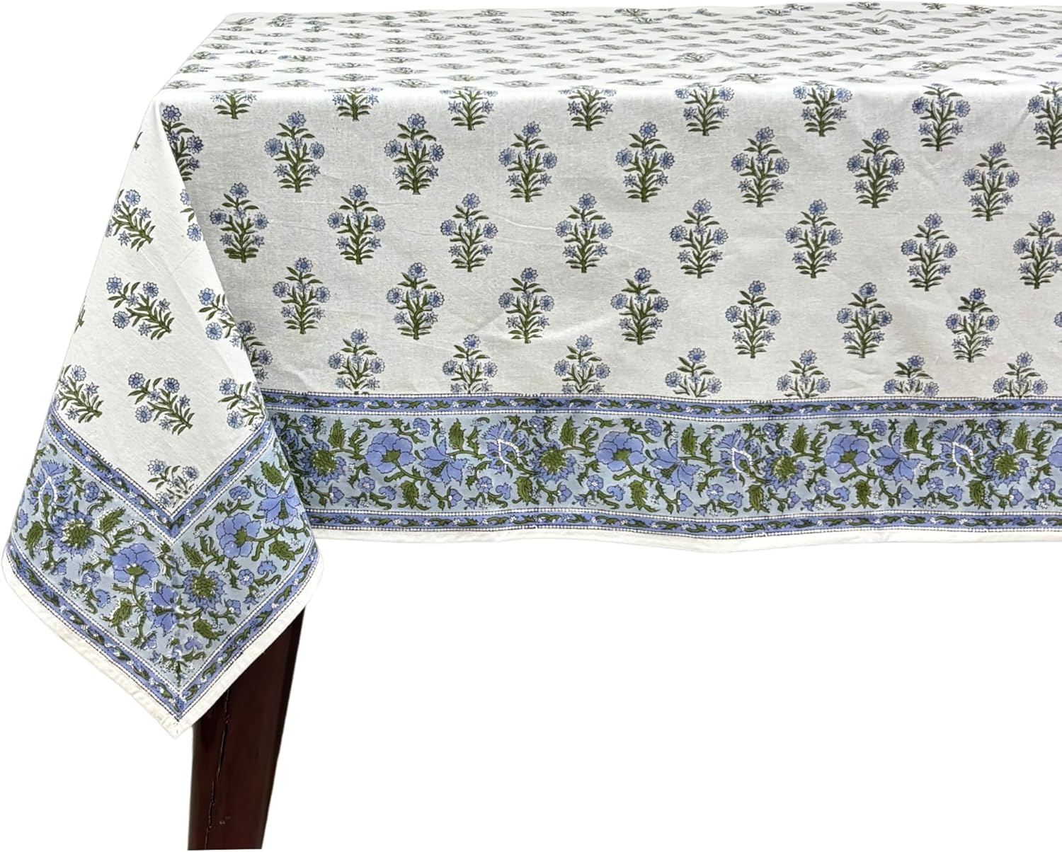 Ridhi Blue Lattice Bloom Tablecloth - 100% Cotton Dining Decor