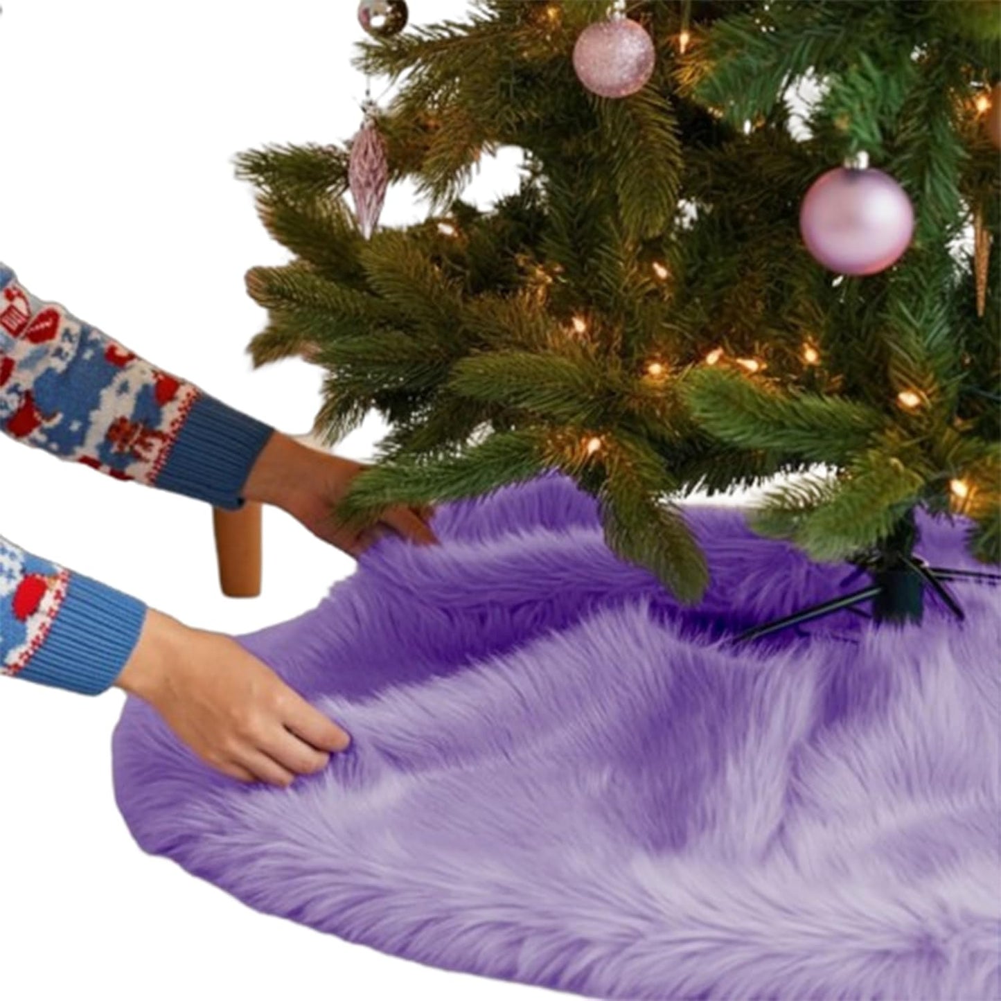 Faux Fur Christmas Tree Skirt Lavender - 60in Fluffy Elegance
