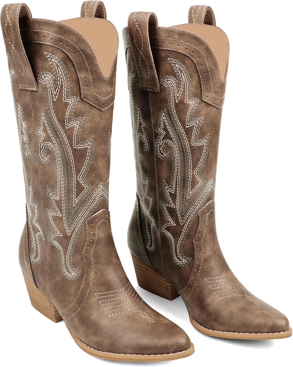 Zzheels Women Mid-calf Cowboy Boots with Pointy Toe Design