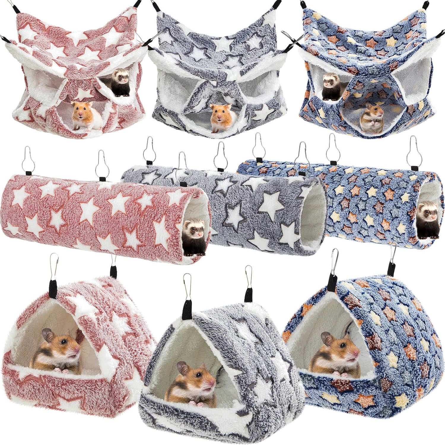 9 Pieces Rat Hammock Set for Guinea Pigs and Ferrets - Cozy Fun
