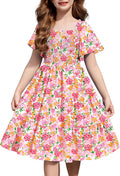 Girls Summer Smocked Ruffle Midi Dress with Pockets - Boho Tween