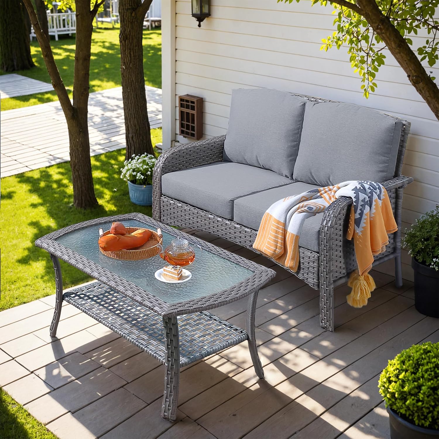 HOOOWOOO Outdoor High Back Loveseat Set for Ultimate Comfort