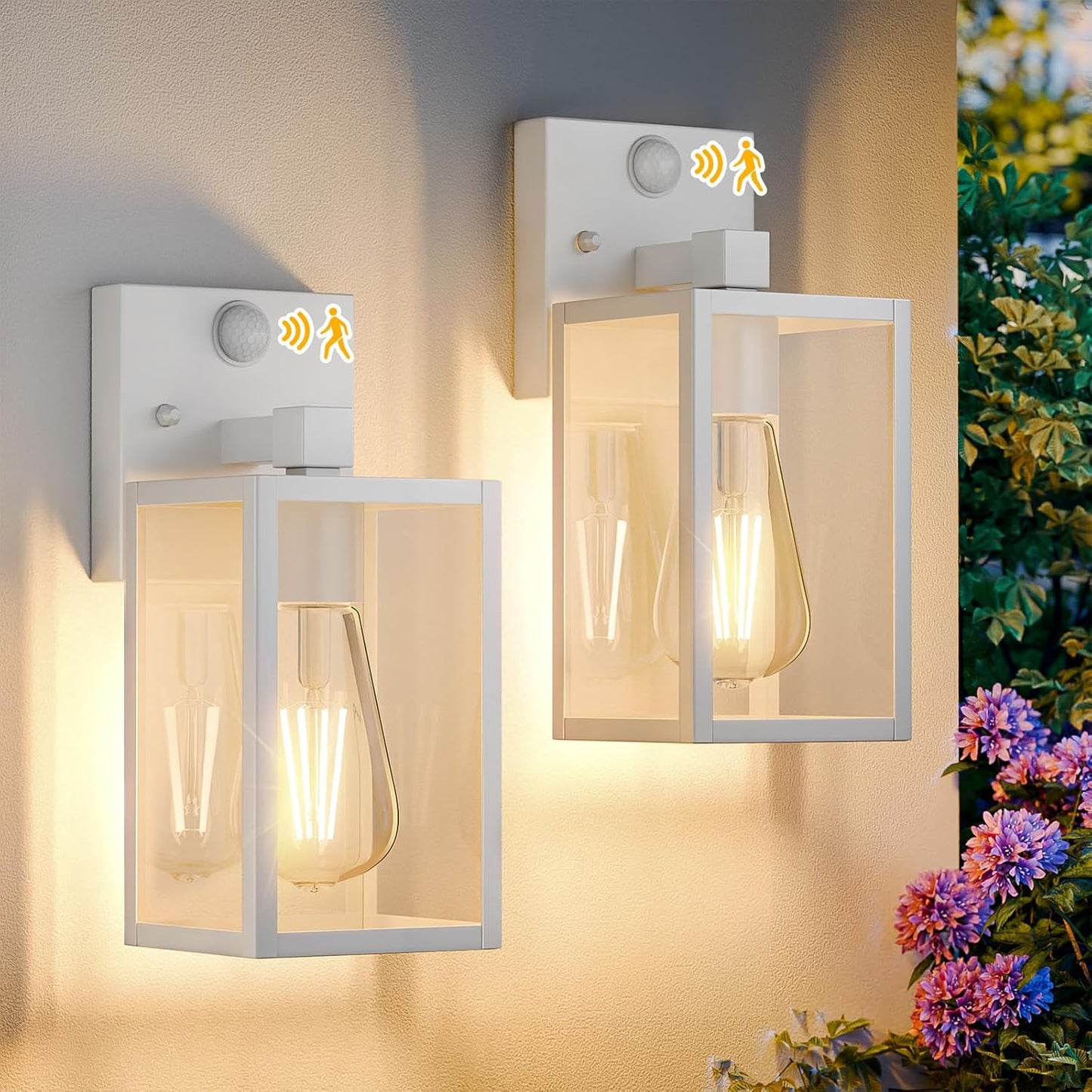 2 Pack White Motion Sensor Outdoor Light Fixtures for Safety