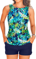 Tankini Swimsuits with Shorts Two Piece Tummy Control - High Neck Fit