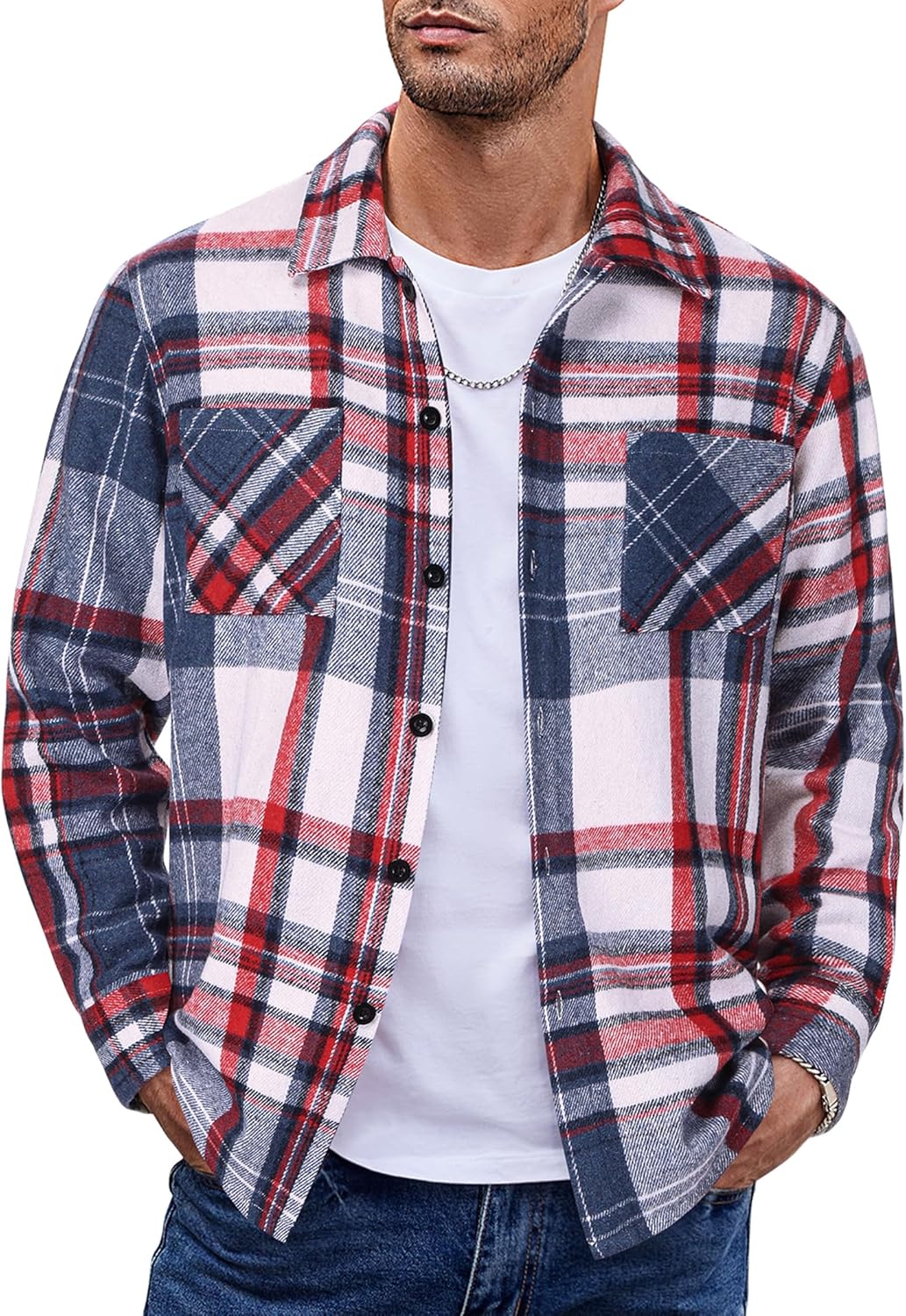 COOFANDY Men's Flannel Shirt Jacket for Stylish Casual Wear