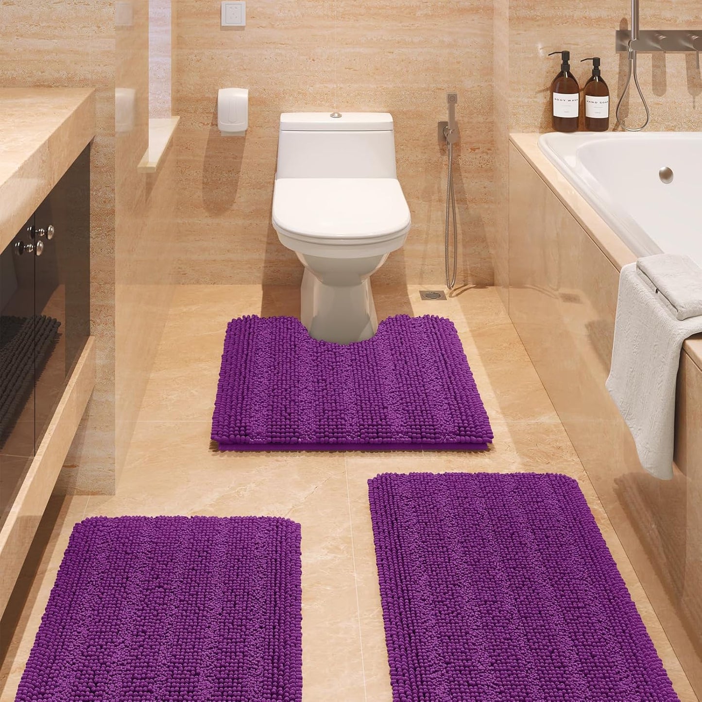 Ultra Soft Striped Purple Bathroom Rug Set 3 Pieces for Comfort