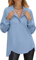 Women's Long Sleeve Henley Tunic Sweatshirt - Loose Fit Fall Top