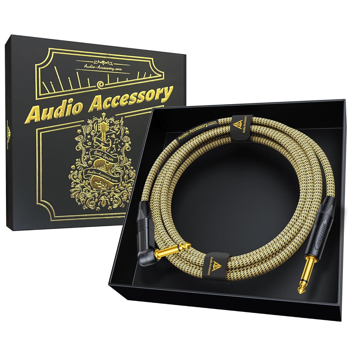 Gold Series Right Angle Guitar Cable 10 ft with Neutrik Connectors