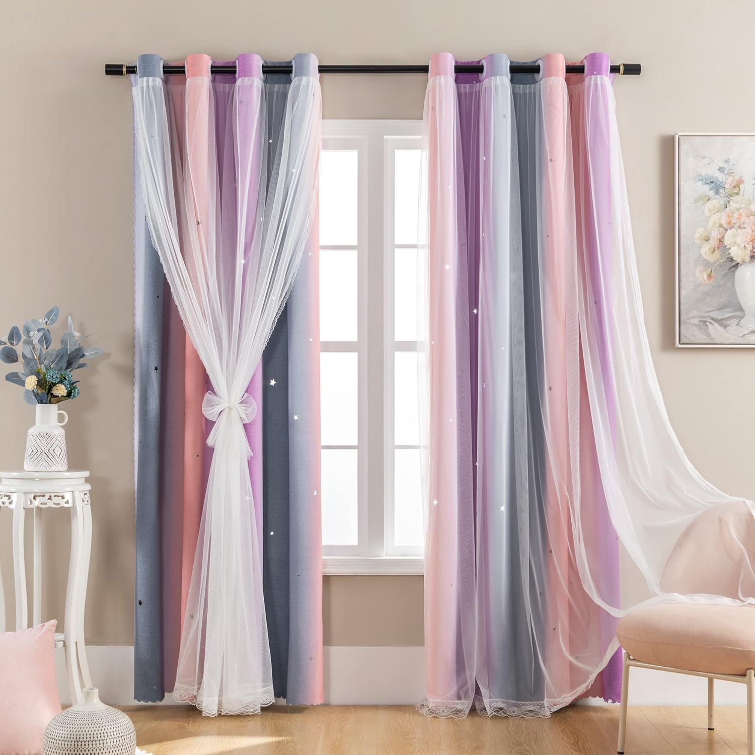 XiDi Unicorn Princess Curtains for Kids Bedroom Decor 84 in