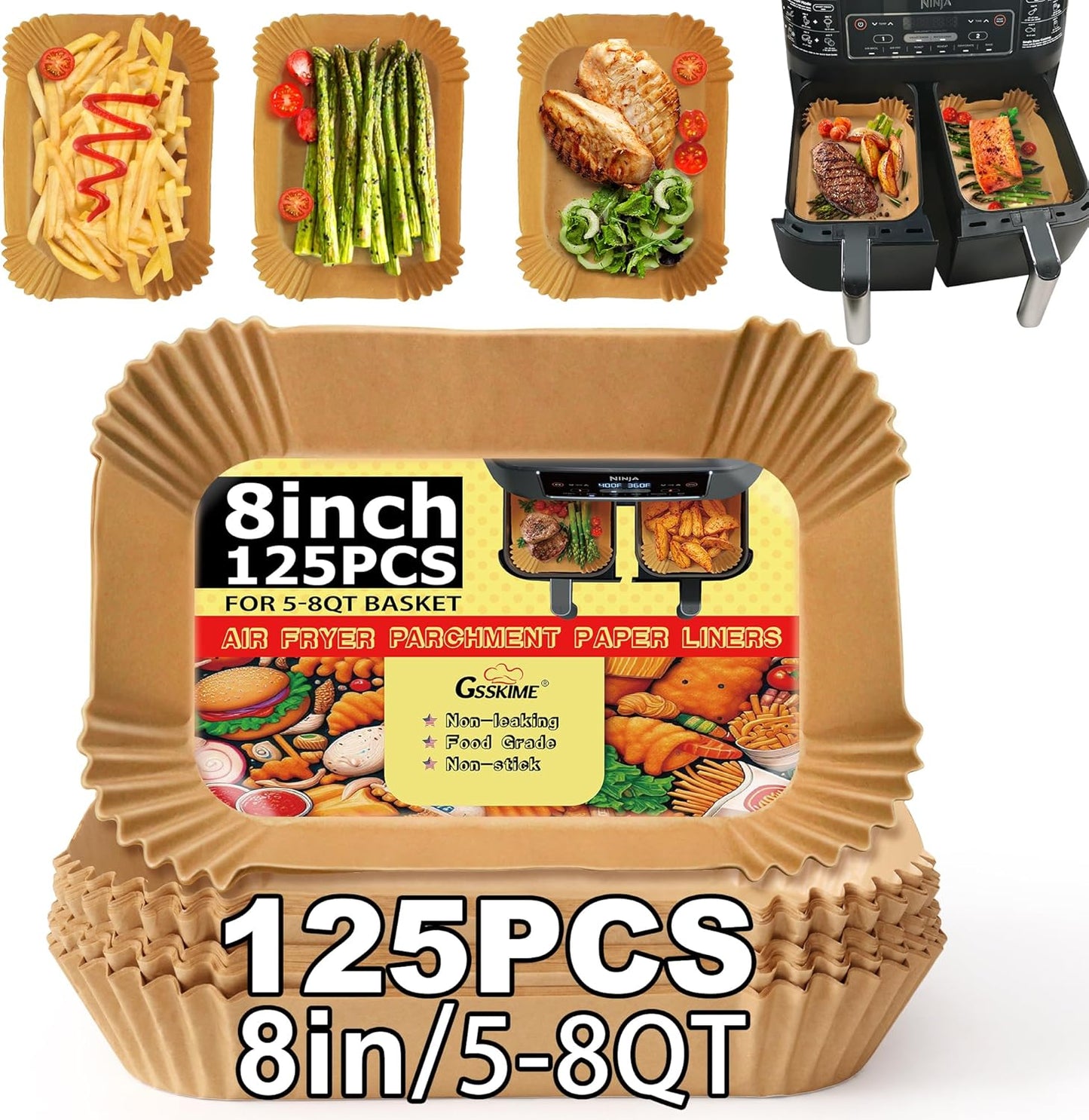 125PCS Non-Stick Air Fryer Liners - 8.6x5.5 Inch