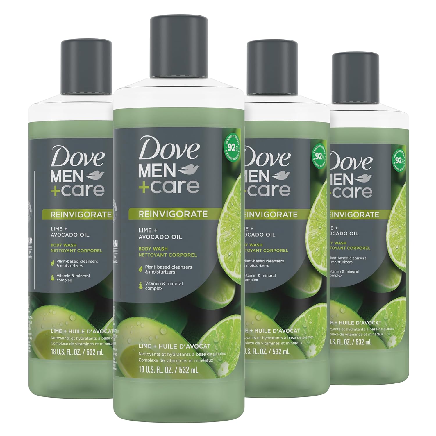 DOVE MEN + CARE Body Wash with Lime and Avocado Oil 4 Count