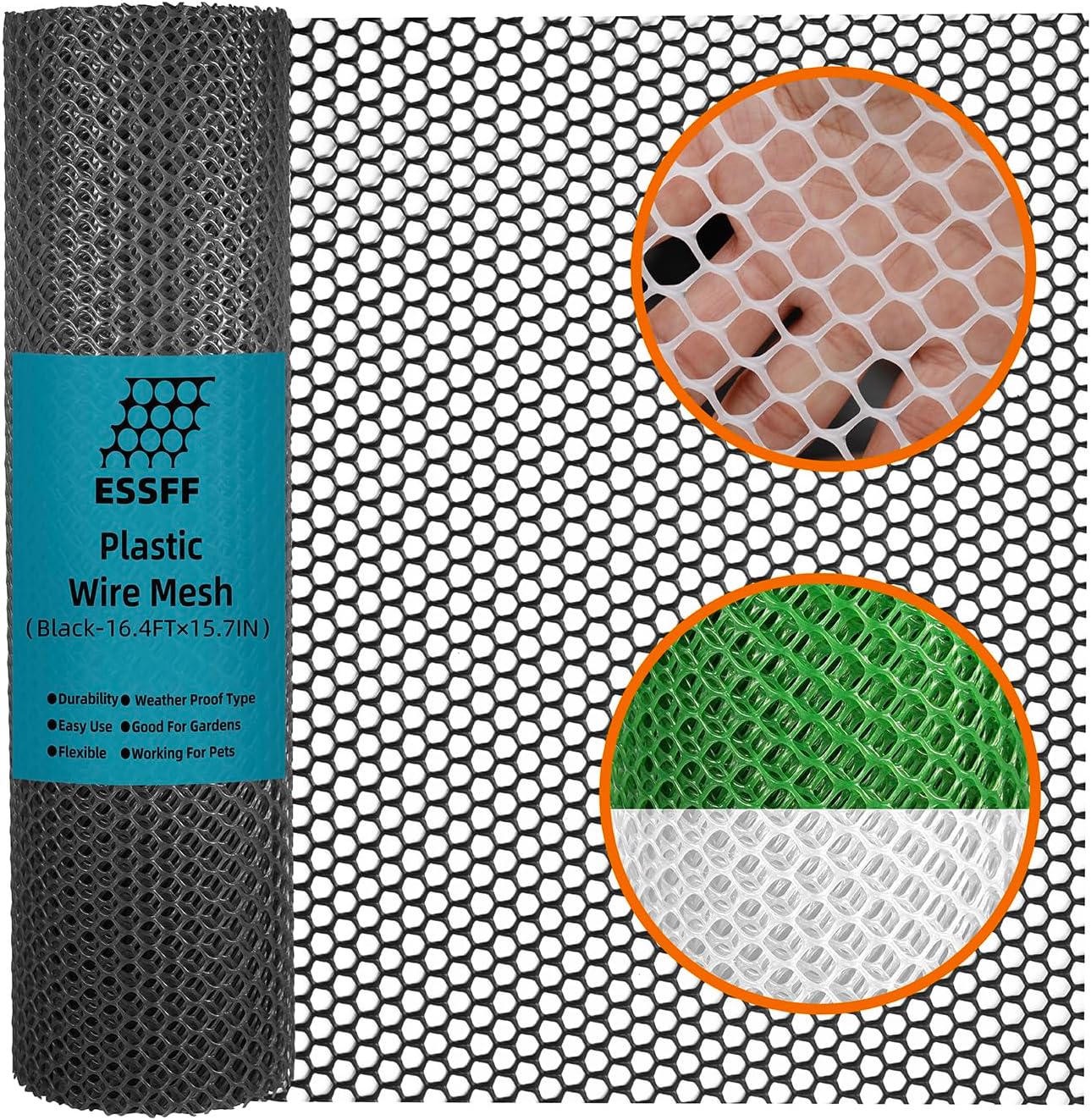 Essential Black Netting - Multi-Use Pet & Garden Fence - 15.7IN x 16.4FT