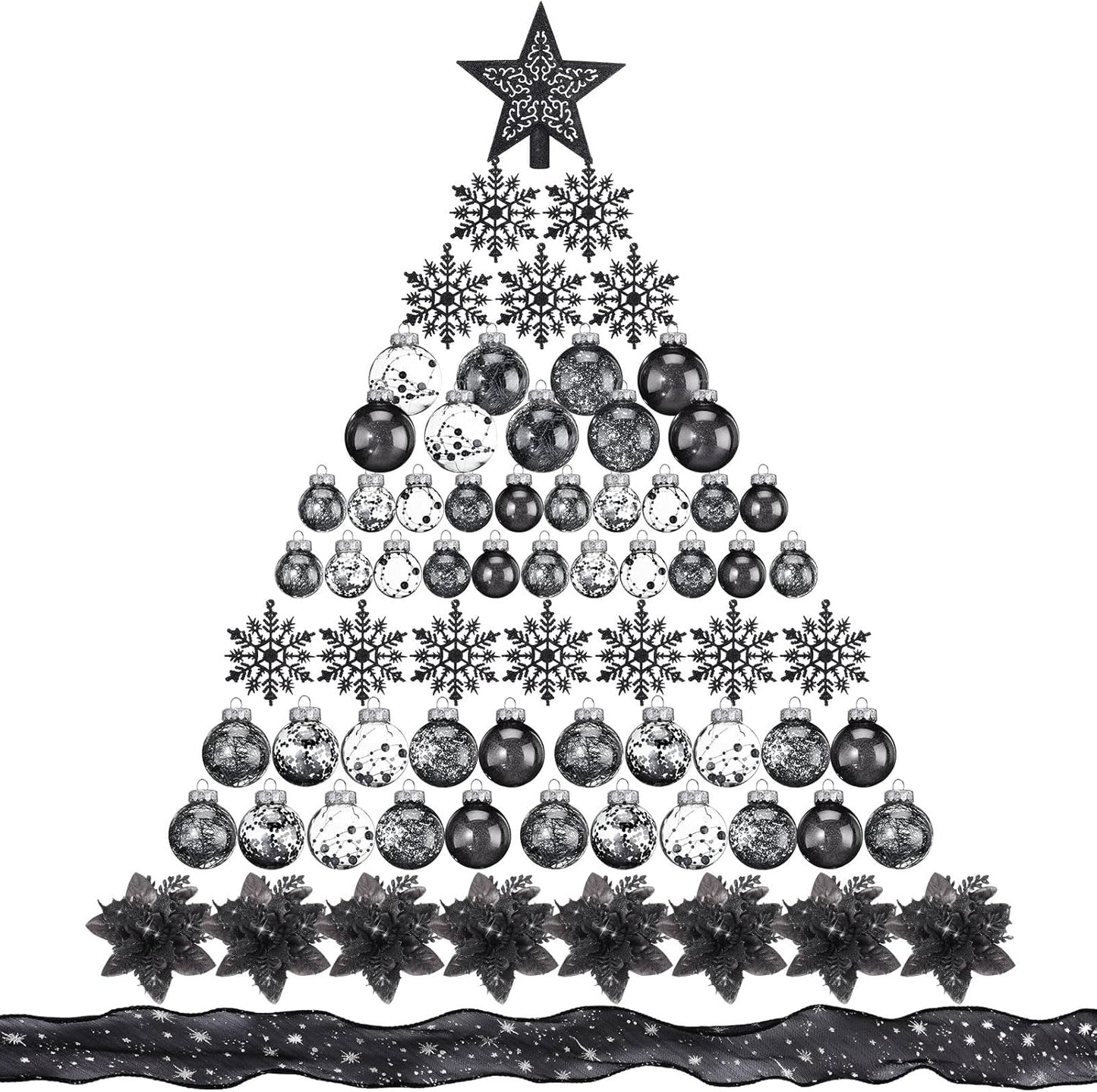 Jenaai Black 74 Pcs Christmas Ball Ornaments Set for Decor