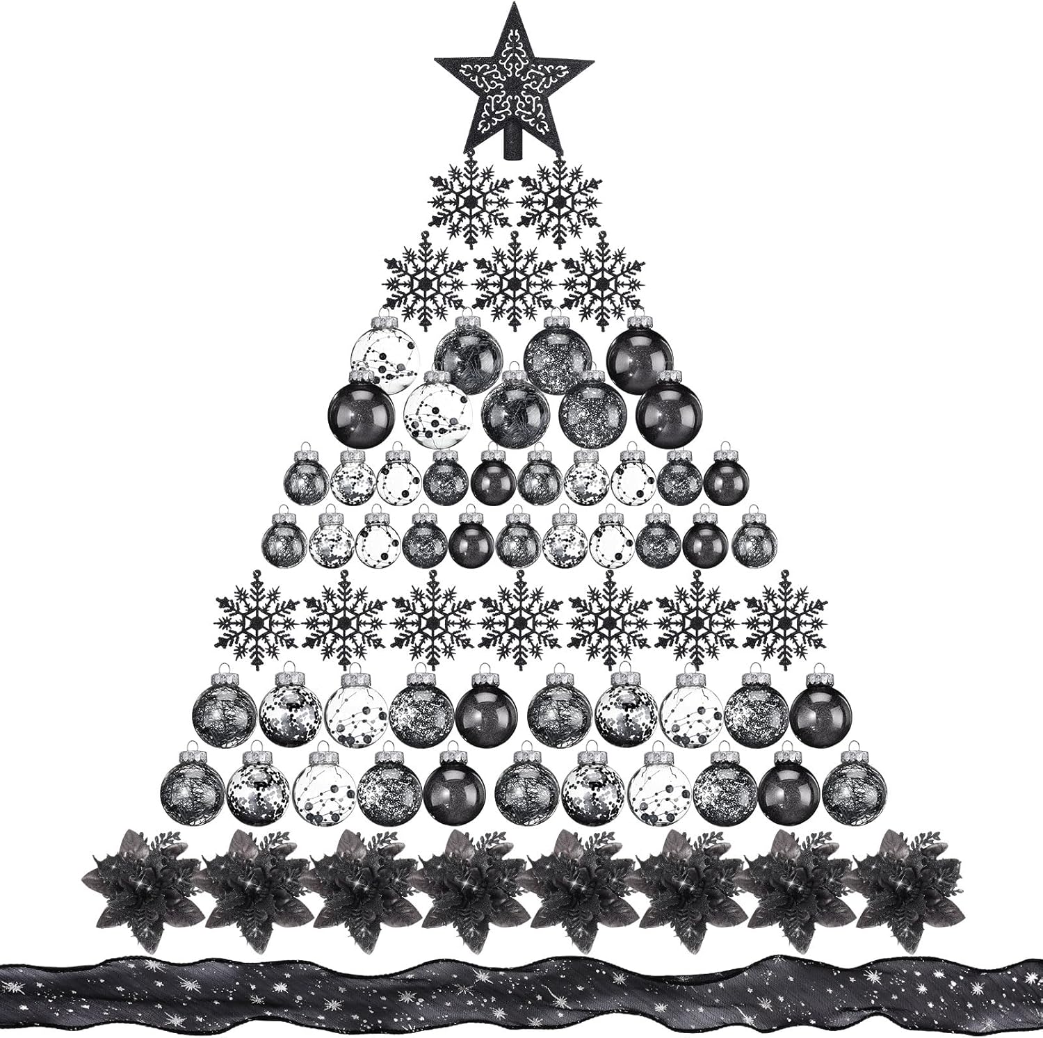 Jenaai Black 74 Pcs Christmas Ball Ornaments Set for Decor