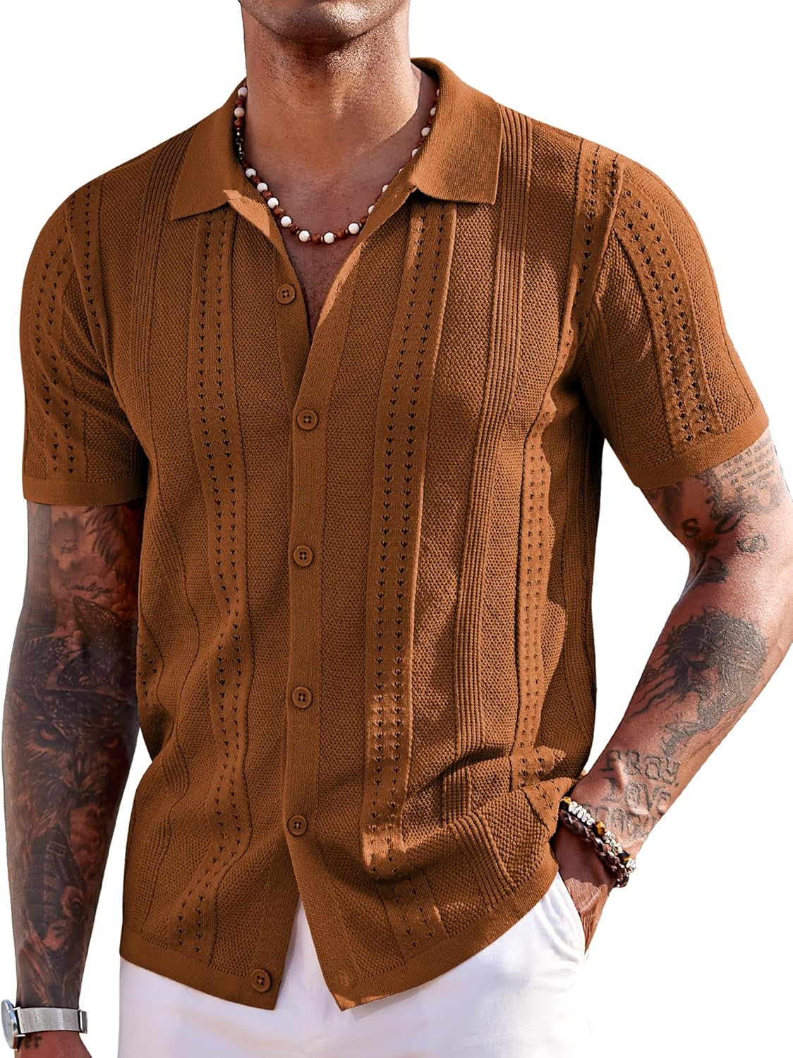 COOFANDY Men's Knit Shirts Short Sleeve Button Down Polo Style
