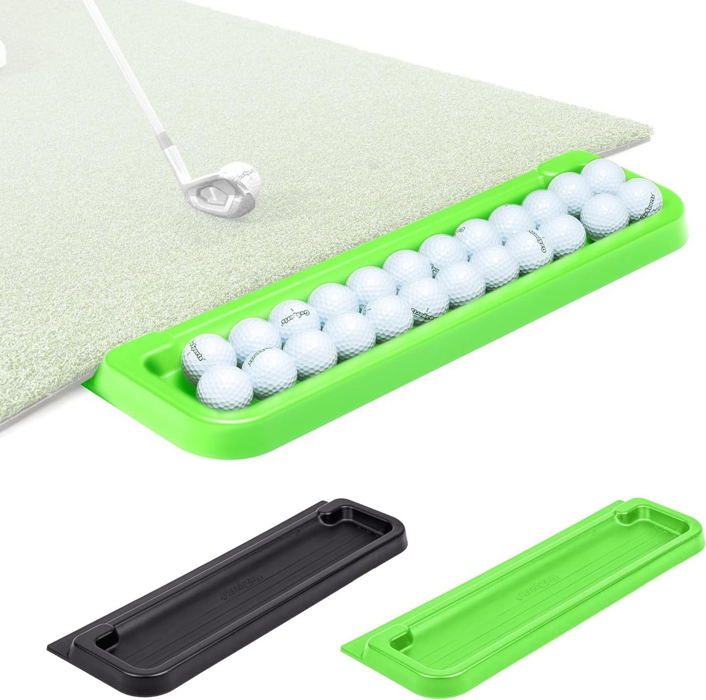 GoSports All-Weather Golf Ball Tray - 24 Ball Capacity - Fits All Mats - Black/Green