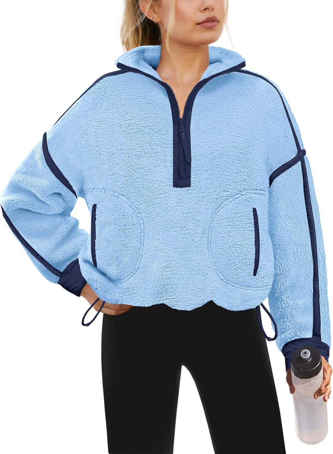 Yanekop Womens Quarter Zip Pullover Sherpa Fleece Jacket