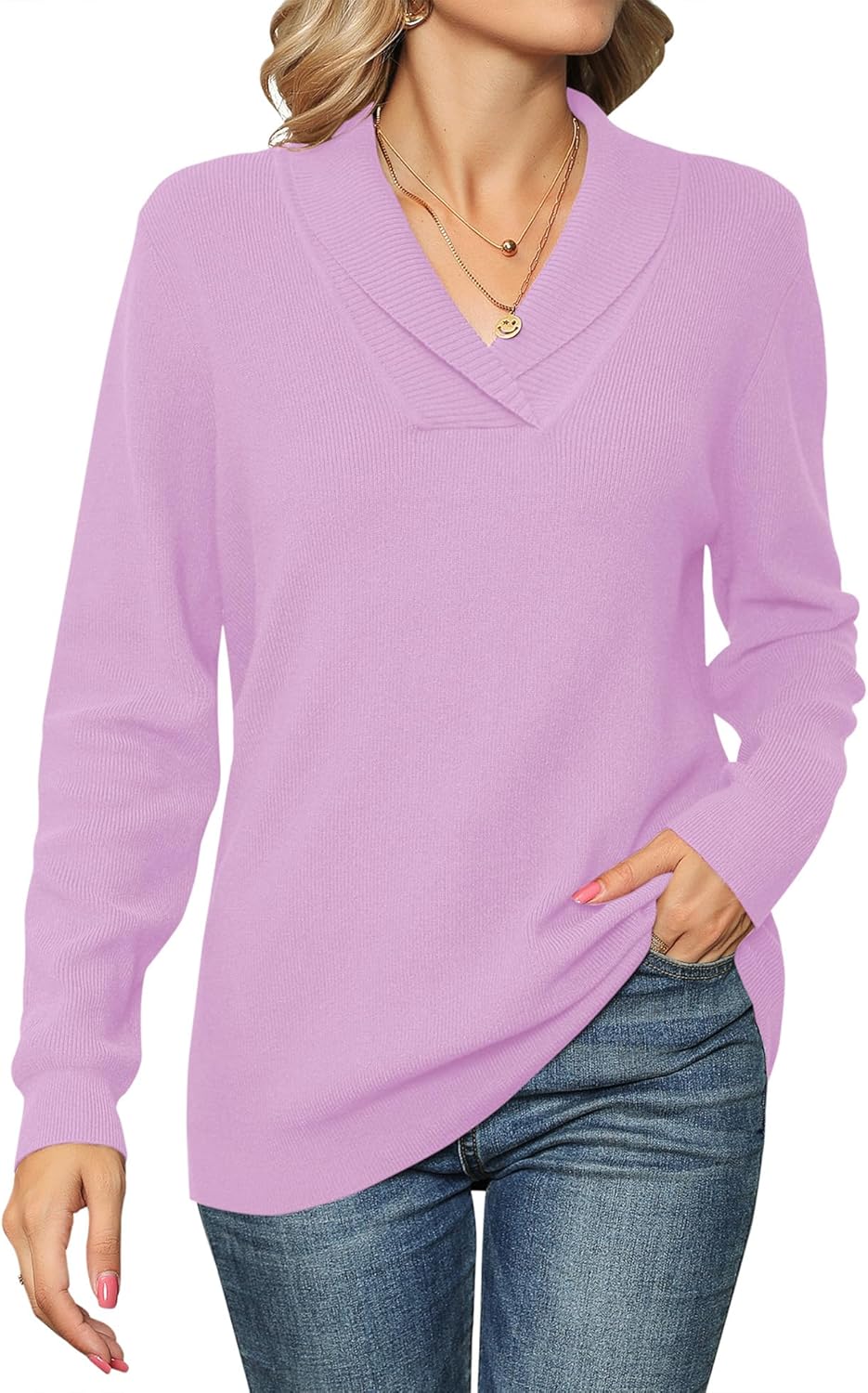 Ivicoer Women Long Sleeve V Neck Pullover Sweater for Style