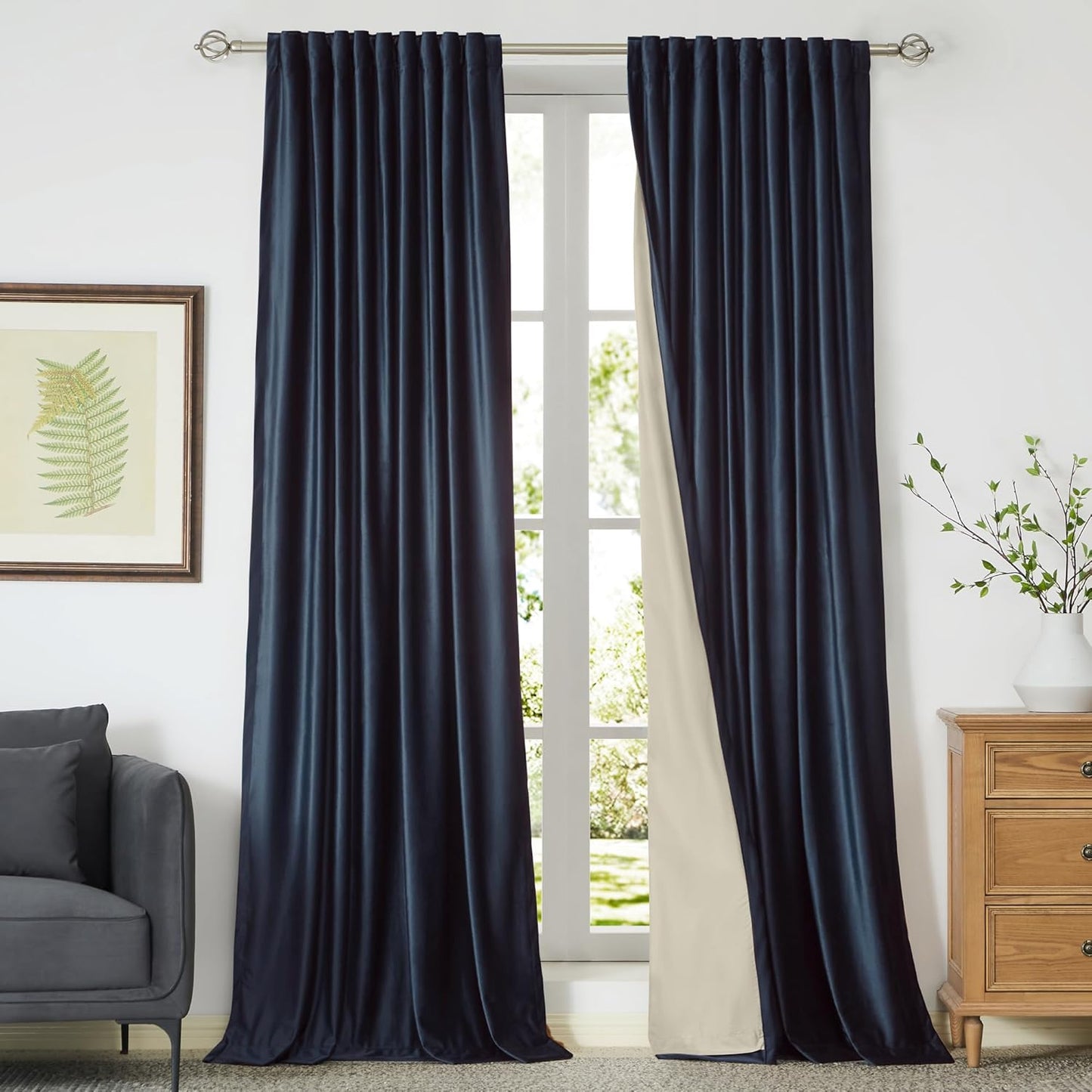 100% Blackout Navy Blue Velvet Curtains for Living Room Decor