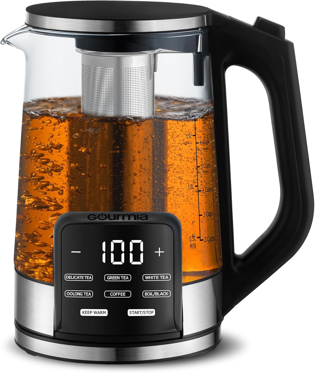Gourmia Electric Programmable Glass Kettle for Tea & Coffee