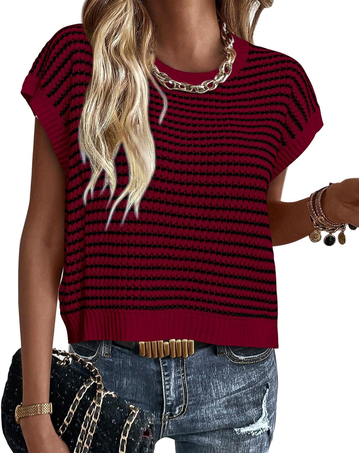 PRETTYGARDEN Womens Short Sleeve Sweater for Spring Summer 2025