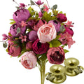 Silk Peony & Hydrangea Bouquet Set with Gold Taper Holders - Timeless