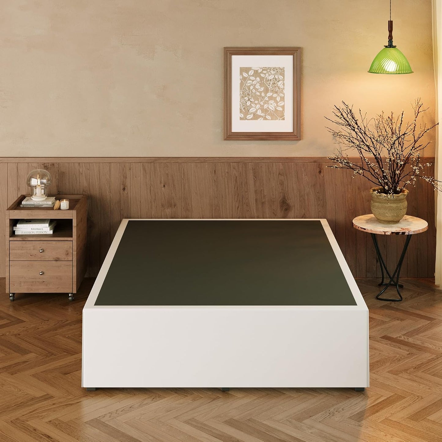 EMODA Queen Bed Frame with White Cover and Heavy Duty Design