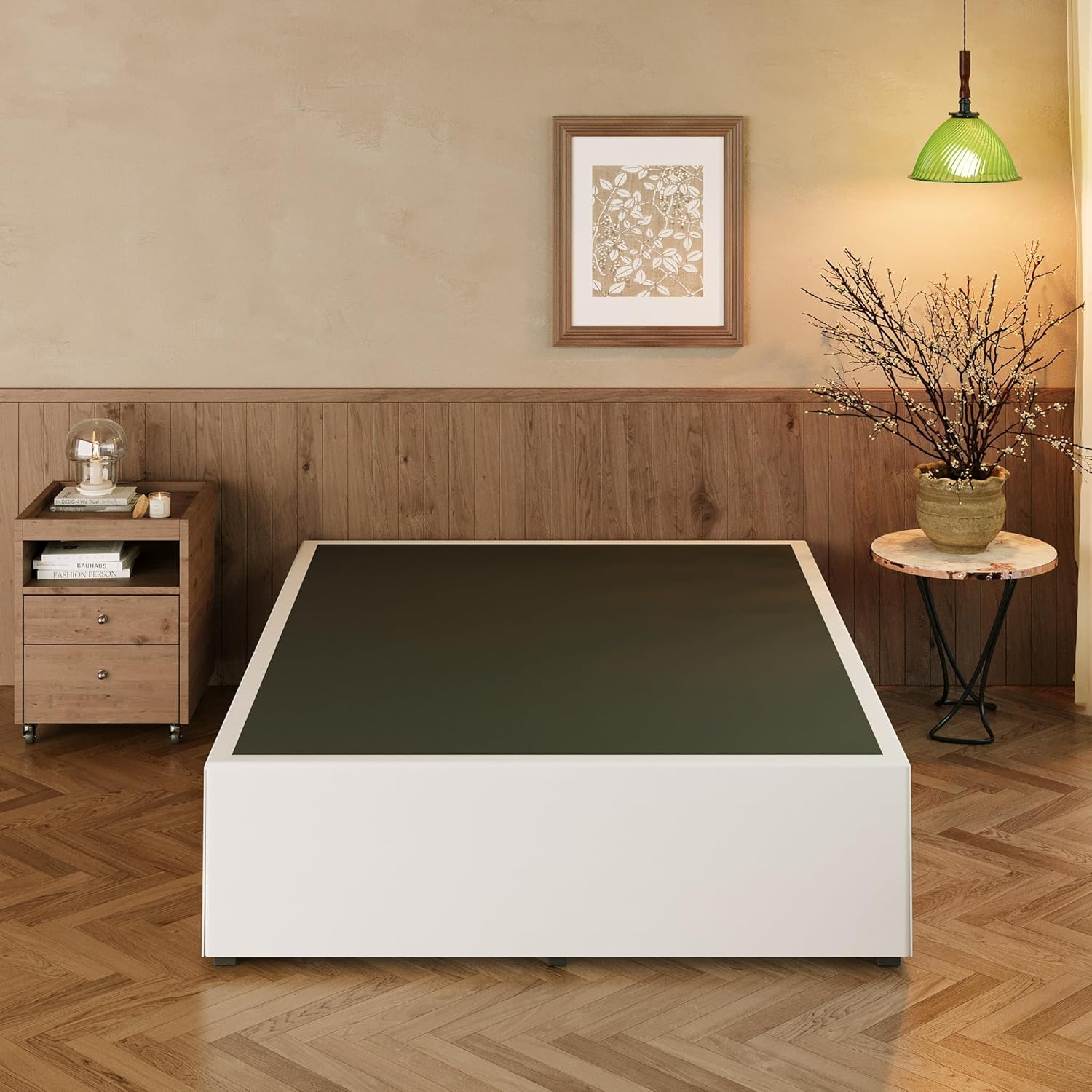 EMODA Queen Bed Frame with White Cover and Heavy Duty Design