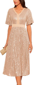 GRACE KARIN Women's Sequin V Neck Ruffle Sleeve Empire Waist Dress 95%