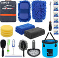 Car Wash Cleaning Kit 22PCS Complete Detailing Set - Portable Bucket